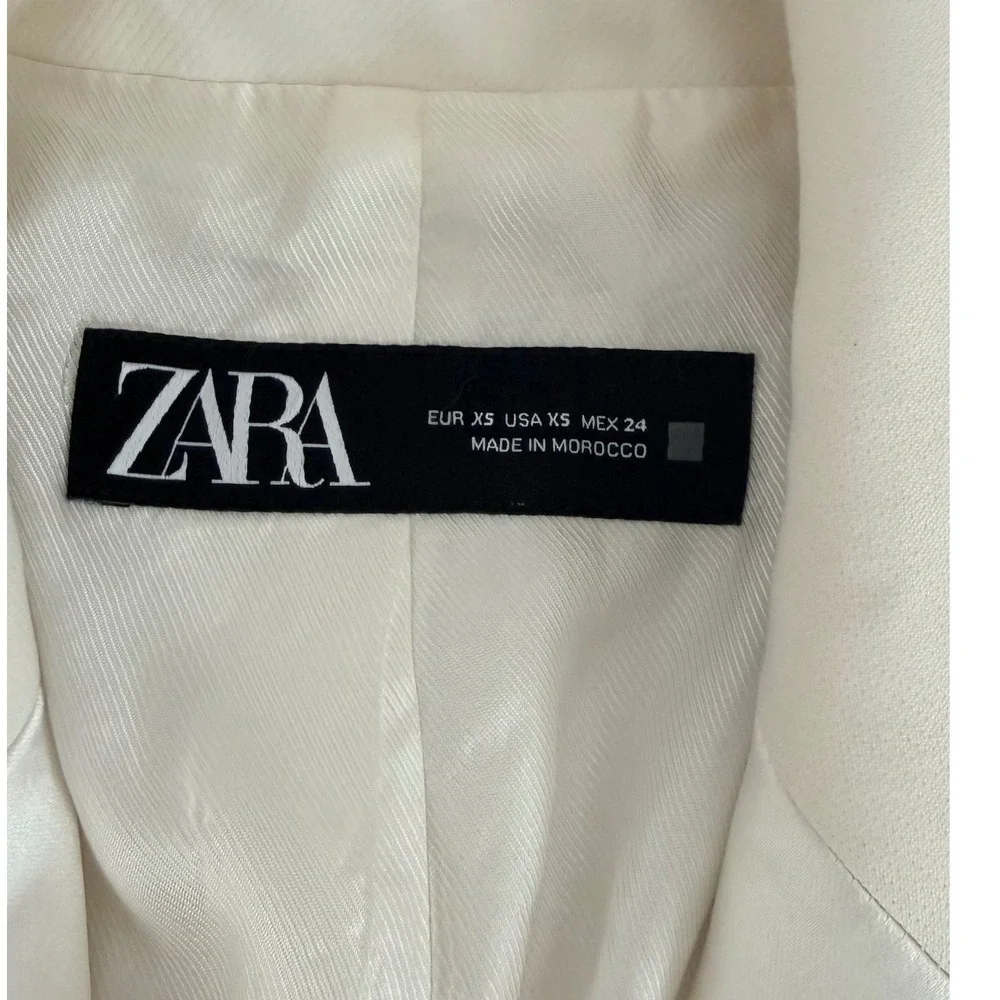 Zara Womens Cream White‎ Satin Lapel Tailored Single Button Blazer XS